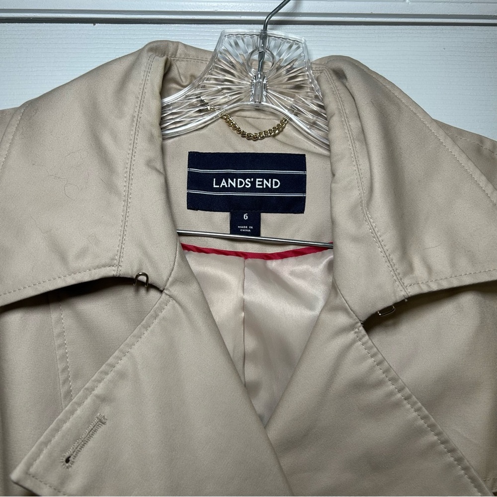 Lands' End Women's Tan Double-Breasted Trench Coat women’s 6 minimal classic - Picture 4 of 7